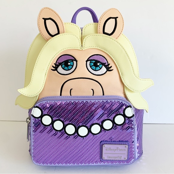 Loungefly Handbags - Loungefly Disney Parks The Muppets Miss Piggy Sequin Pearls Mini Backpack Purple